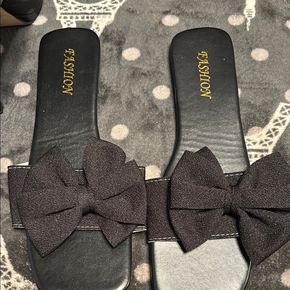 Black Bow Slide Sandals